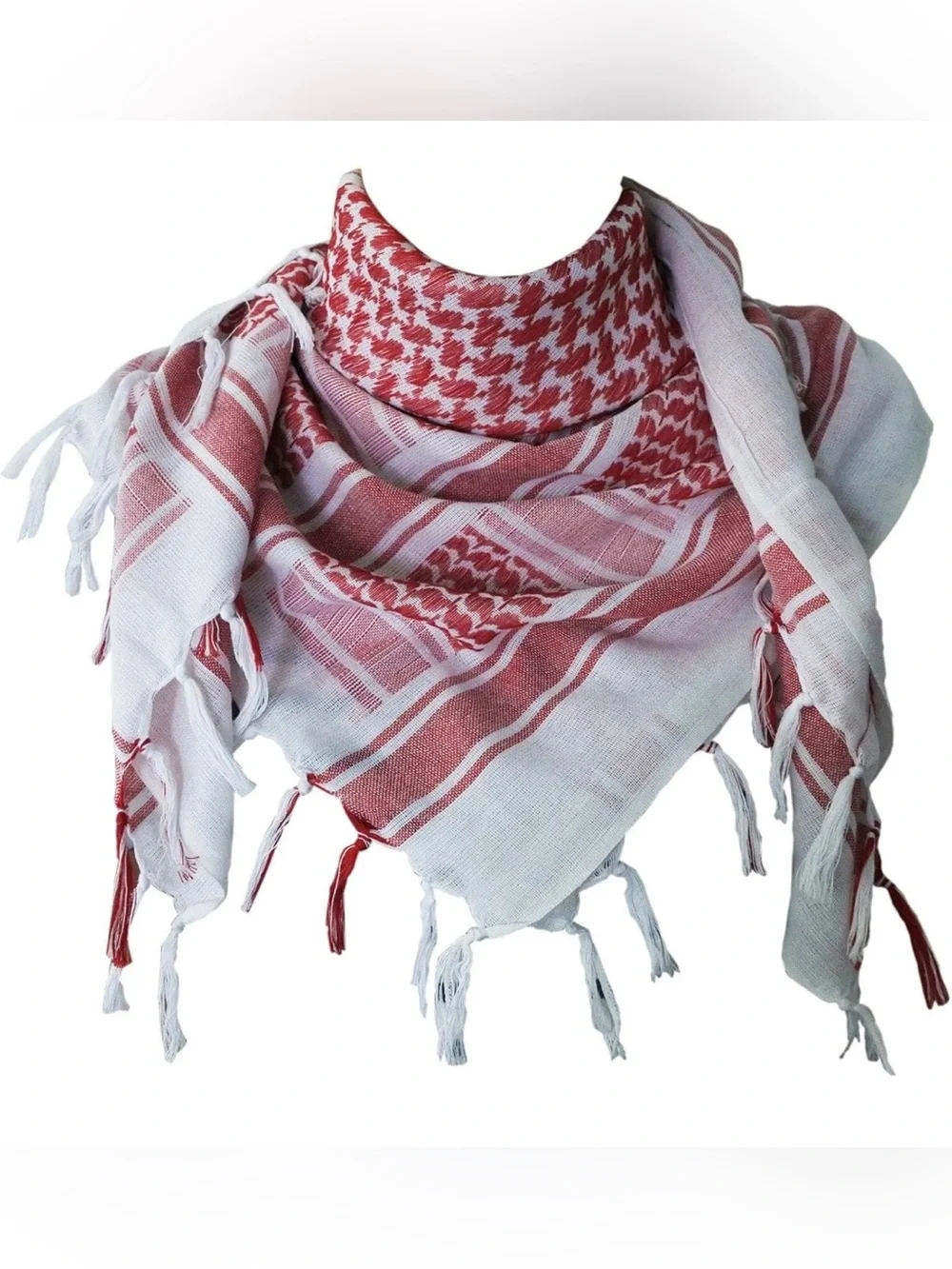 Explore Land Red & White Cotton Shemagh Keffiyeh Tactical Desert Scarf 41x43